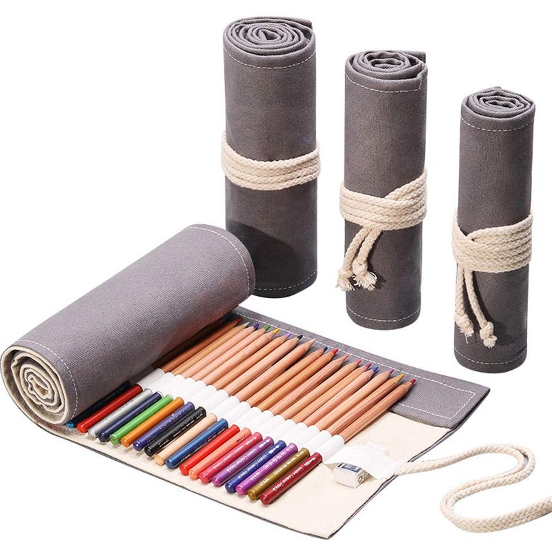 Funny live 36/48/72 Slots Colored Pencil Wrap Pencils Roll Holder Coloring Pencils Organizer Holder Colored Pen Paint Brush Storage Pouch Portable for Artist Student (Grey, 48 Slots) - Image 1